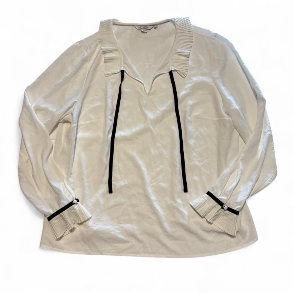 Boden Women's 14 Long Sleeve Ruffle Collar Blouse V Neck Tie White